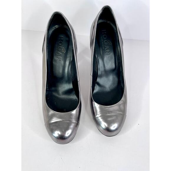 Hogan Women's Size 5 (eu 35.5) Metallic Silver 3.5 Inch Heels - Picture 3 of 12